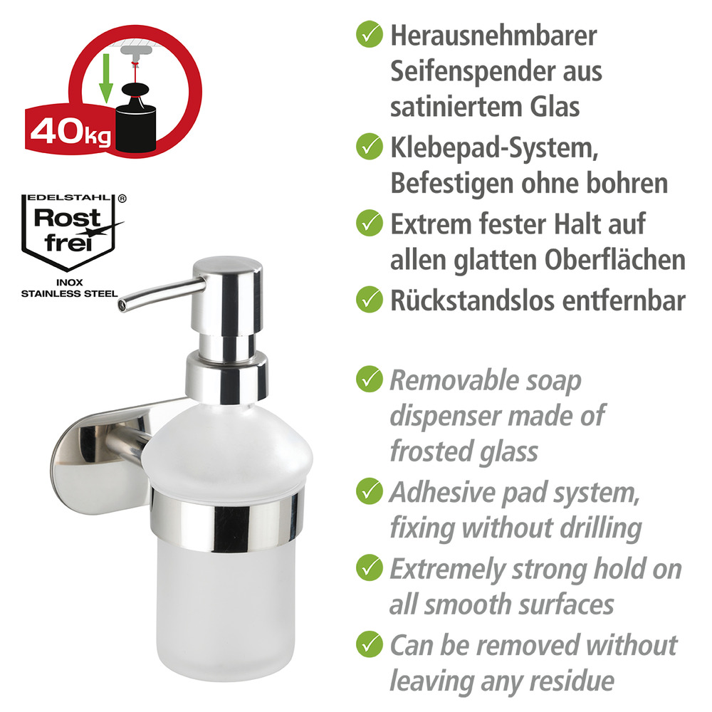 Turbo-Loc® Edelstahl Seifenspender Mod. Orea Shine  Flüssigseifen-Spender, Befestigen ohne bohren, ca. 200 ml