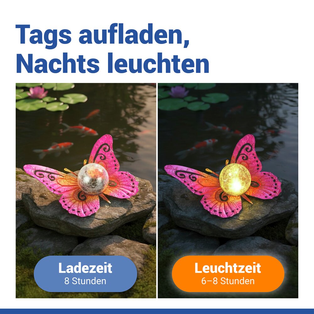 LED Solarlampe Schmetterling, Pink/Gold  dekorative Gartenbeleuchtung