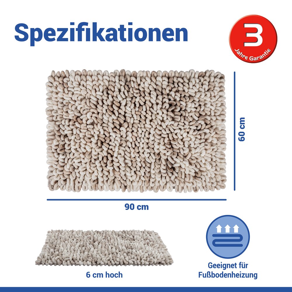 Tapis de bain Mod. Lerici blanc-gris, 60 x 90 cm  antidérapant et à séchage rapide