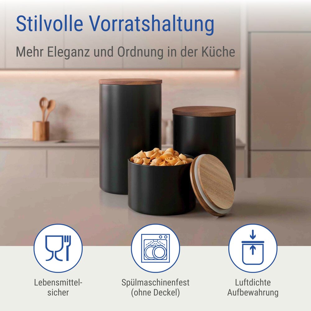 Vorratsdosen Mod. Mio Schwarz, 3-teiliges Set  Vorratsdosen Set aus Borosilikatglas