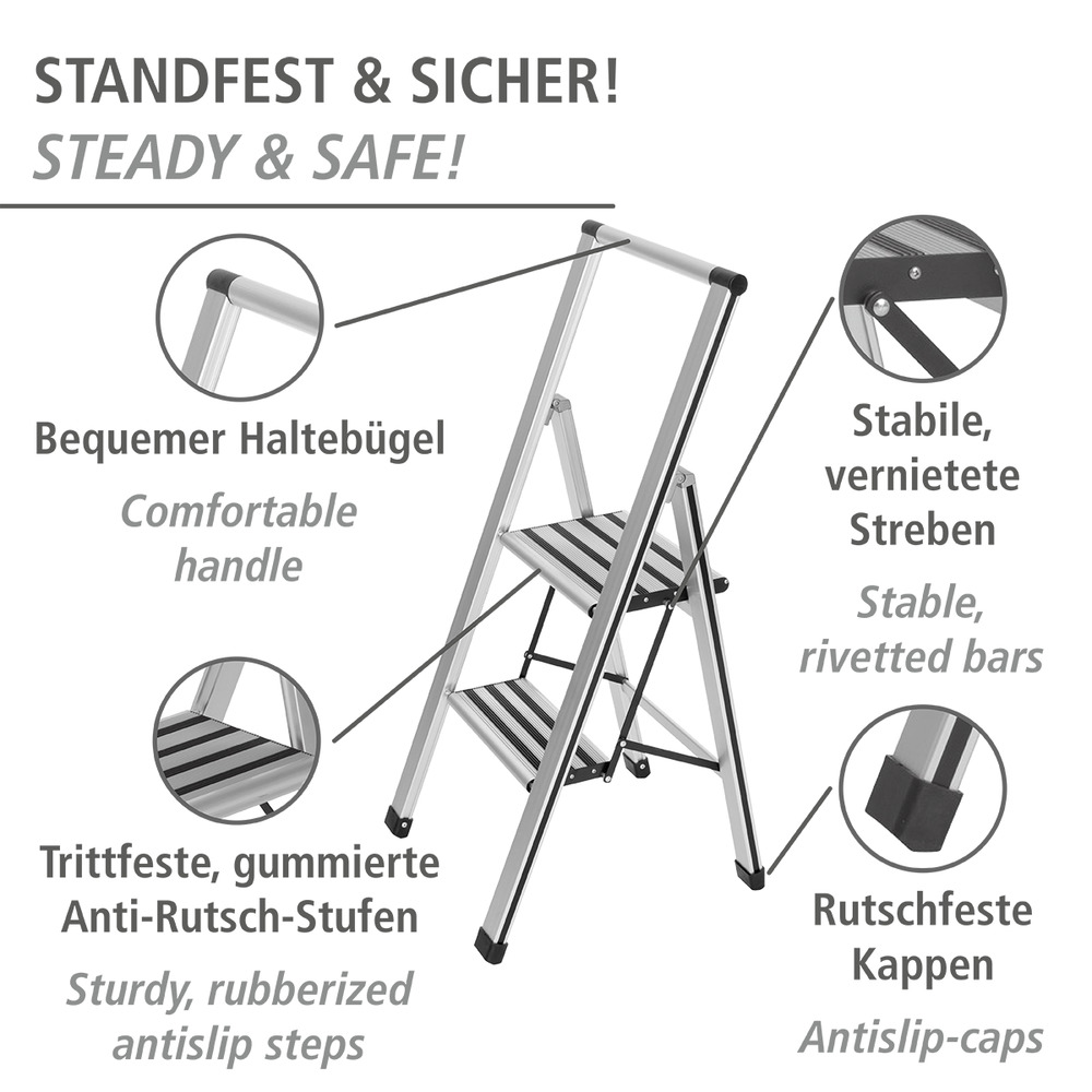 Alu-Design Klapptrittleiter 2-stufig  Haushaltsleiter