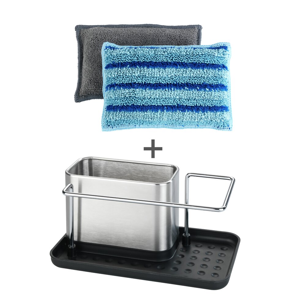 Set de vaisselle 3 pièces, égouttoir Orio, et 2 éponges microfibres Miko