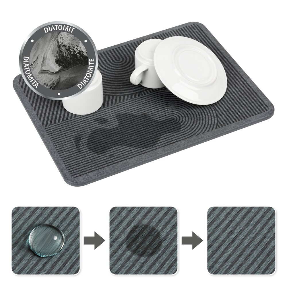 Abtropfmatte Mod. Damon, grau, Diatomit, 40x30 cm, inkl. Silikonfüße  schnelltrocknend und geruchsfrei