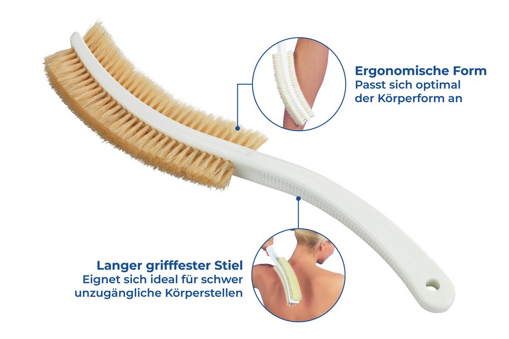 Massagebürste mit Naturborsten  passt sich der Körperform an