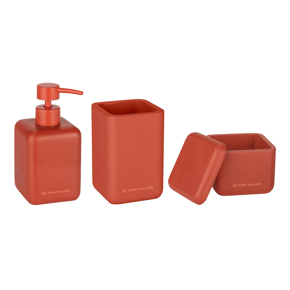 Bad-Accessoire Set Coral, 3 tlg.  Seifenspender, Zahnputzbecher und Dose