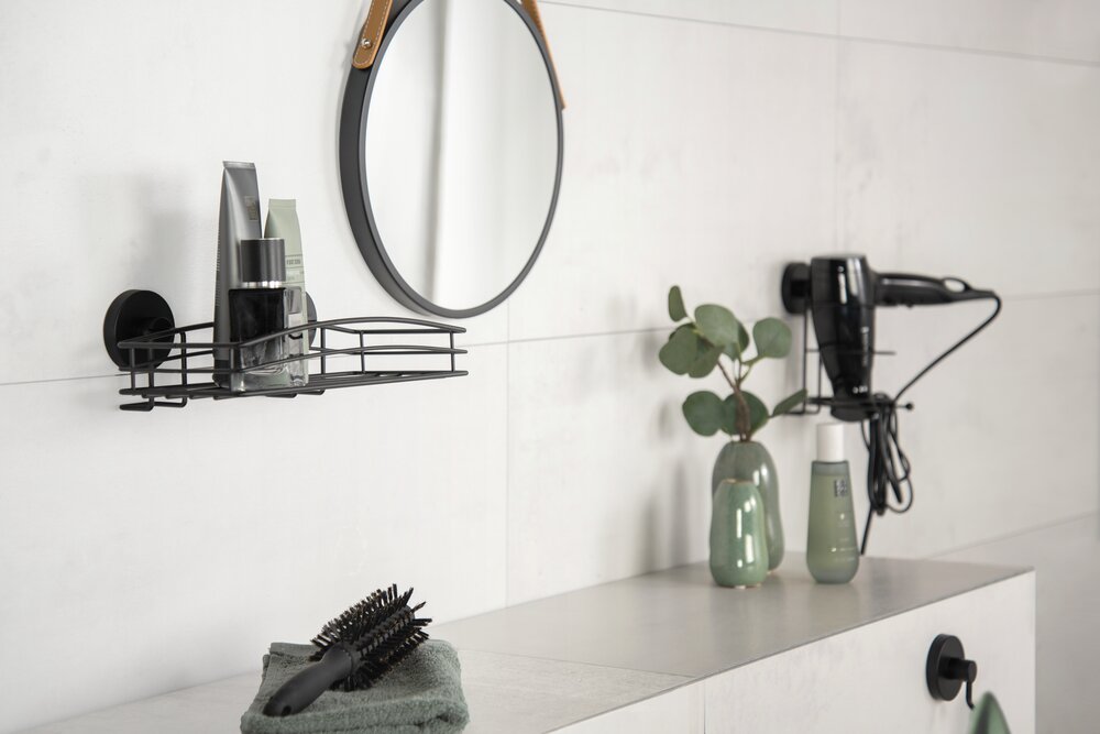 Mod. Vacuum-Loc® Wandablage Schwarz  Wandablage, Befestigen ohne bohren