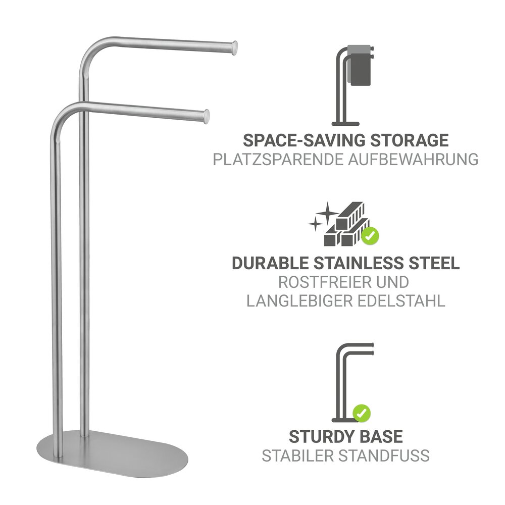 Handtuchständer Mod. Levante, satiniert, Edelstahl, 30x79x17 cm  freistehend, platzsparend, modernes Design