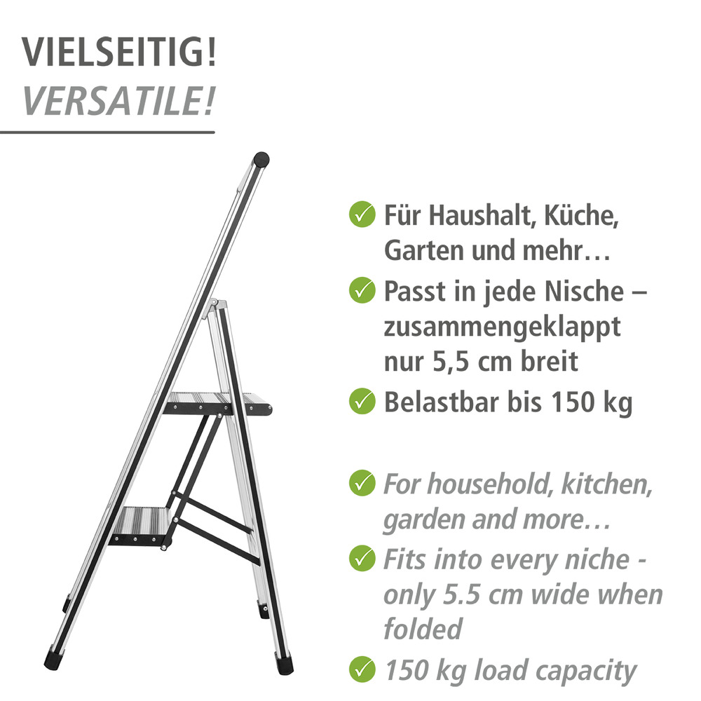 Alu-Design Klapptrittleiter 2-stufig  Haushaltsleiter