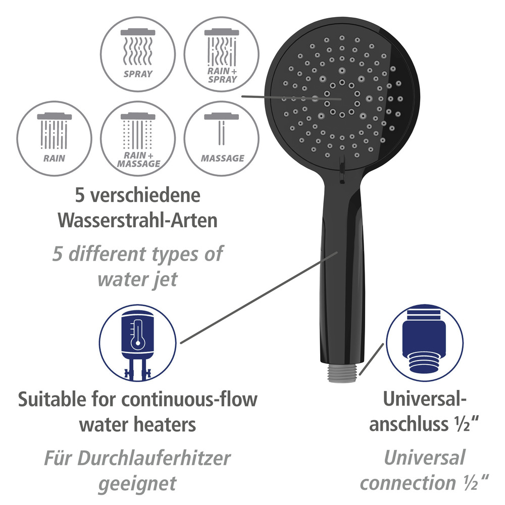 Brauseset Mod. Young Schwarz  Länge Stange: 66 cm