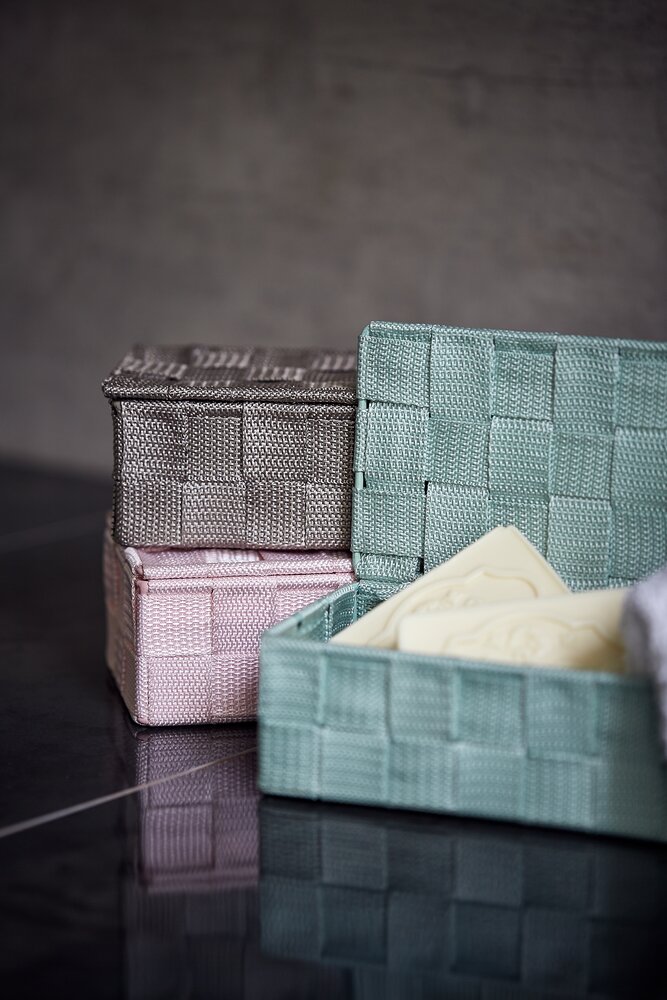 Aufbewahrungskorb mit Deckel Mod. Adria Taupe Mini  Kunststoff-Geflecht