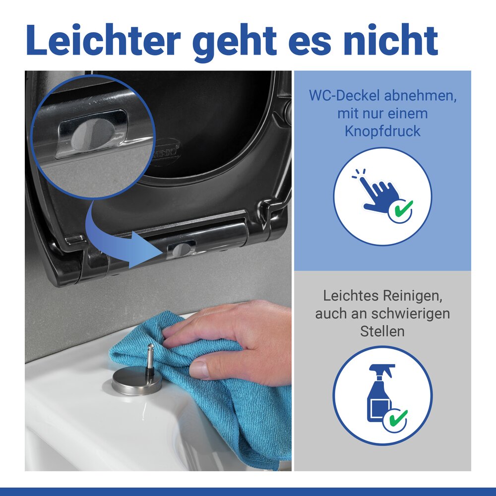 Siège WC Mod. Rieti, noir, plastique thermodurci, acier inoxydable, Easy Close  système d'abaissement automatique