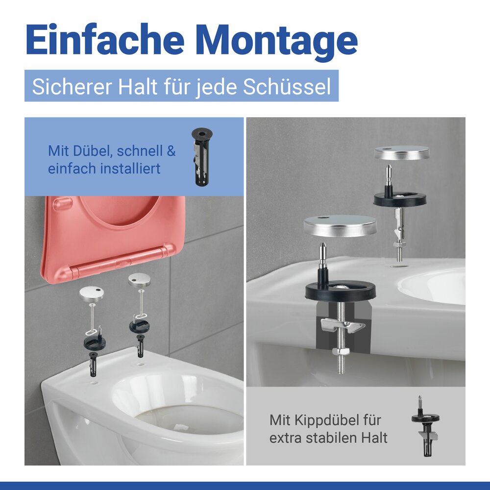 Abattant de WC Mod. Galati rouge corail mat  couvercle de WC en forme de D avec frein de chute