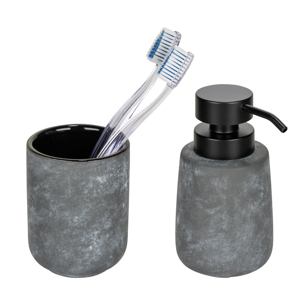 Seifenspender Mod. Sacile, grau/schwarz, Keramik, 0.4 l, Ø9x16 cm  graues Design in Beton-Optik