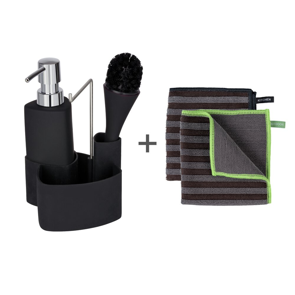 Set de rinçage Empire, noir, inclus 2 chiffons microfibres Migro