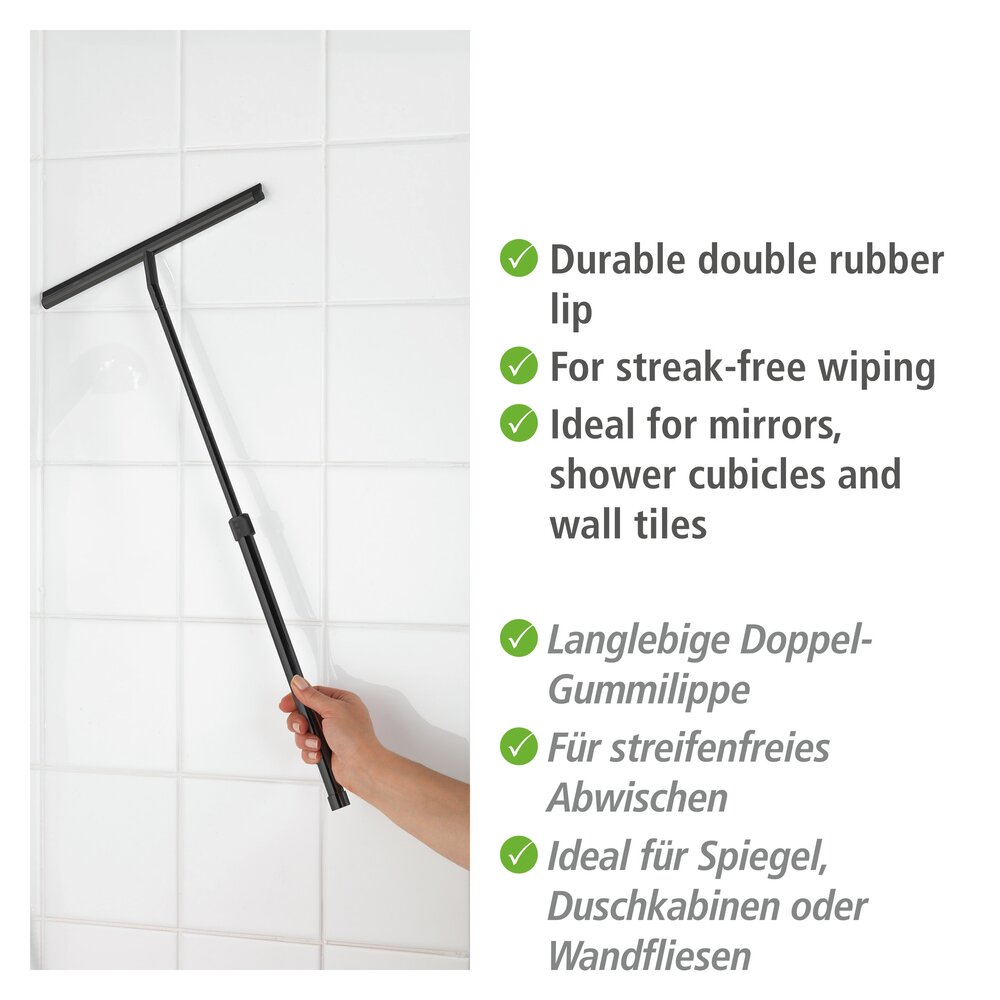 Teleskop Badezimmerwischer Schwarz  mit Doppel-Gummilippe