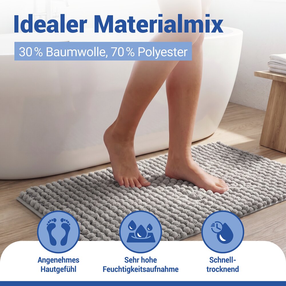 Tapis de bain Mod. Solivo gris, 50 x 80 cm  antidérapant et lavable à 30 °C