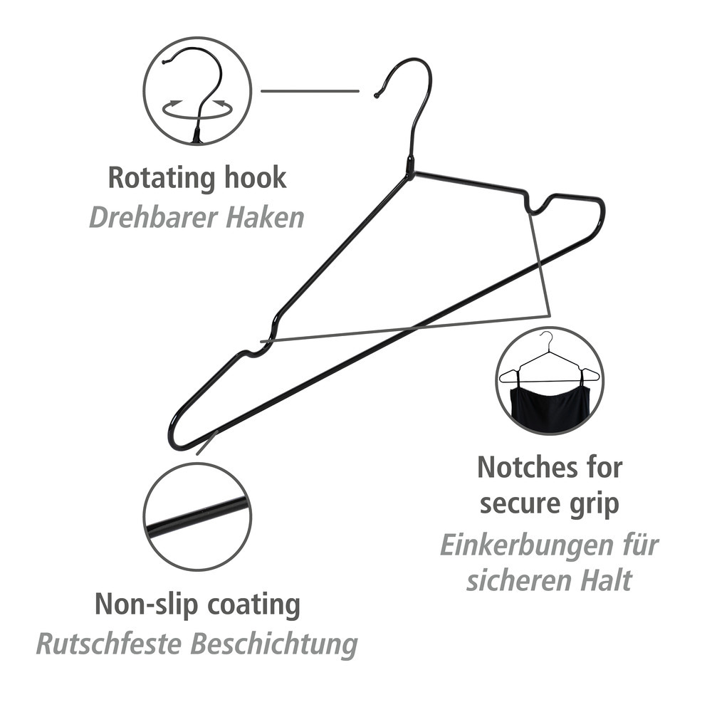 Kleiderbügel Mod. Sascha Schwarz, 20er Set  rutschfeste Beschichtung