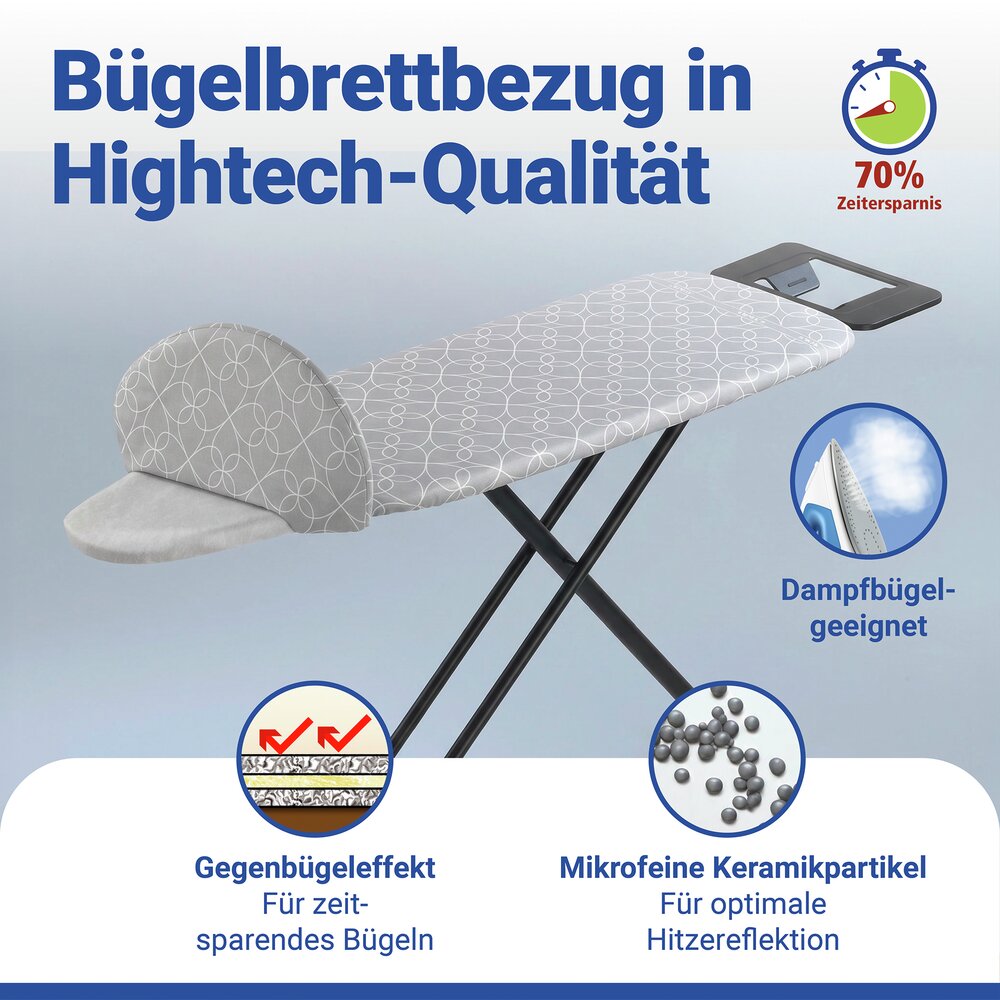 Bügelbrettbezug Mod. Keramik M, Kreise  passend bis 131 x 45 cm, bis zu 70 % Zeitersparnis
