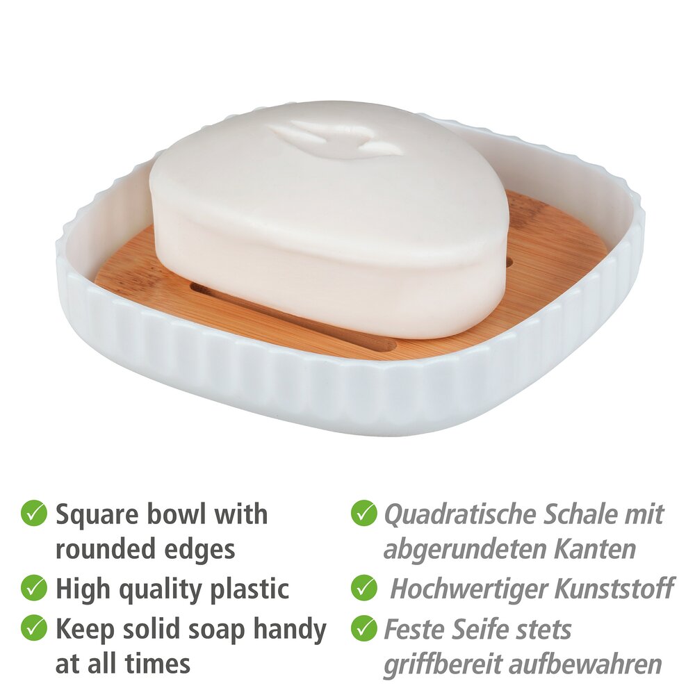 Porte-savon Mod. Rotello Blanc  détails en bambou