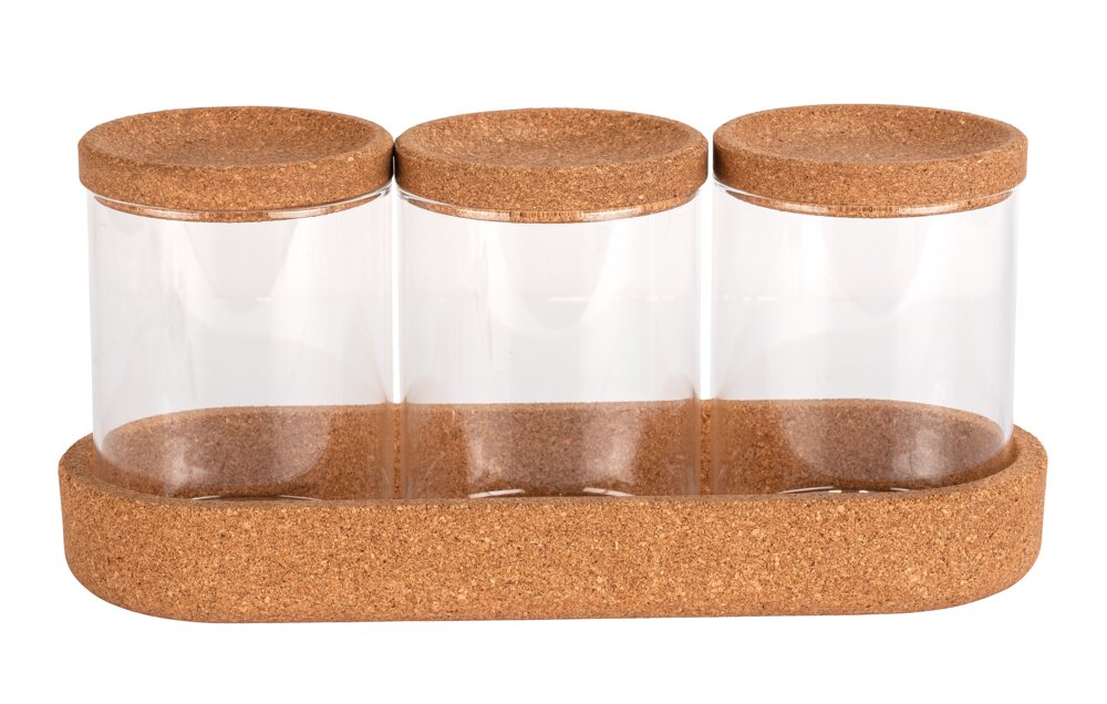 Aufbewahrungsdosen Mod. Apiro 3er Set  Deckel und Ablage aus Kork