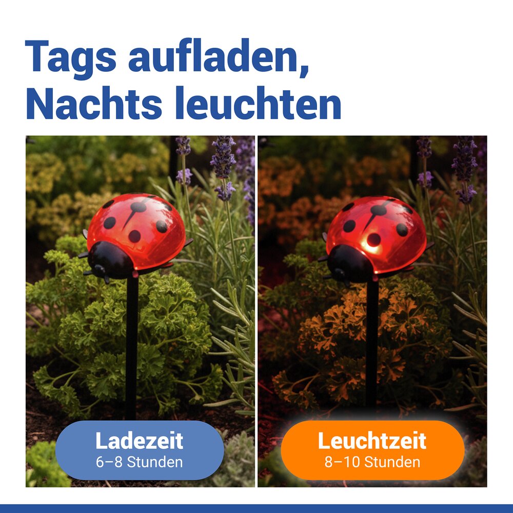 LED Beetstecker Marienkäfer, 4er Set  solarbetriebene Gartenbeleuchtung