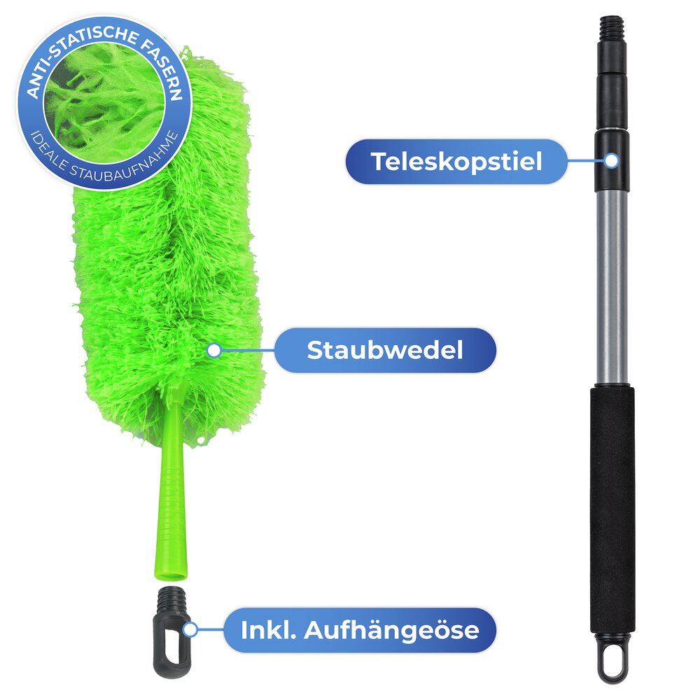 Mikrofaser-Staubwedel + Teleskopstiel  ausziehbar von 56 - 122 cm