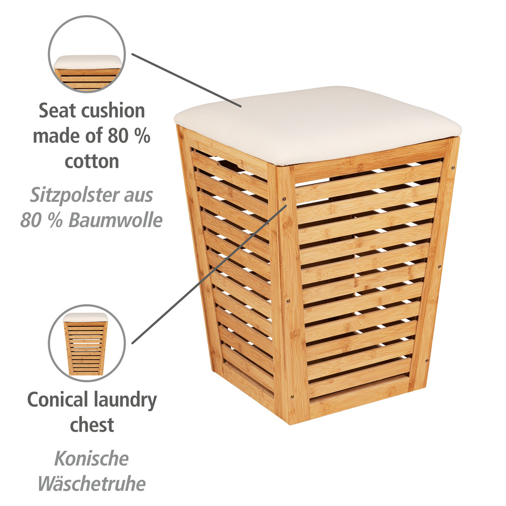 Wäschetruhe Mod. Bambusa mit Sitzpolster  konische Form, ideal zur Wäscheaufbewahrung