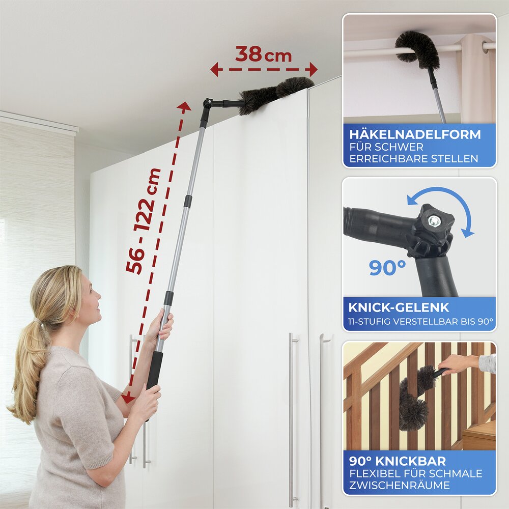 Ziegenhaar-Staubbesen mit Knickgelenk und Teleskop-Stiel  100 % echtes Ziegenhaar