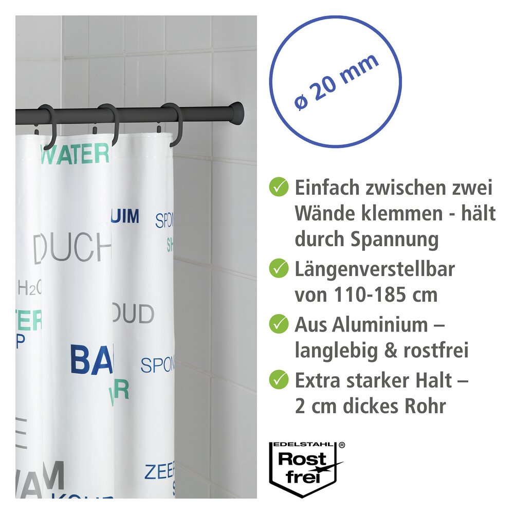 Telescopische douchestang zwart 110 - 185 cm