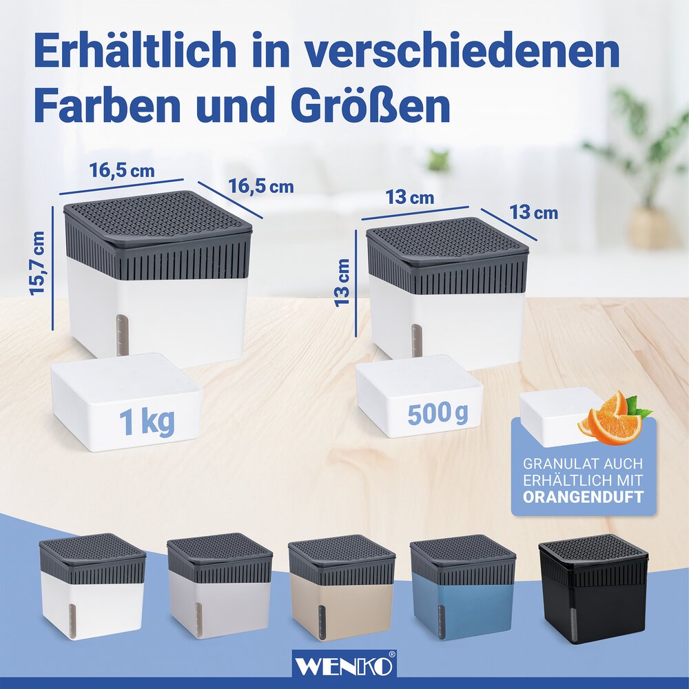 Déshumidificateur d'intérieur Cube Blanc 1000 g  prévient la formation de moisissures et les mauvaises odeurs