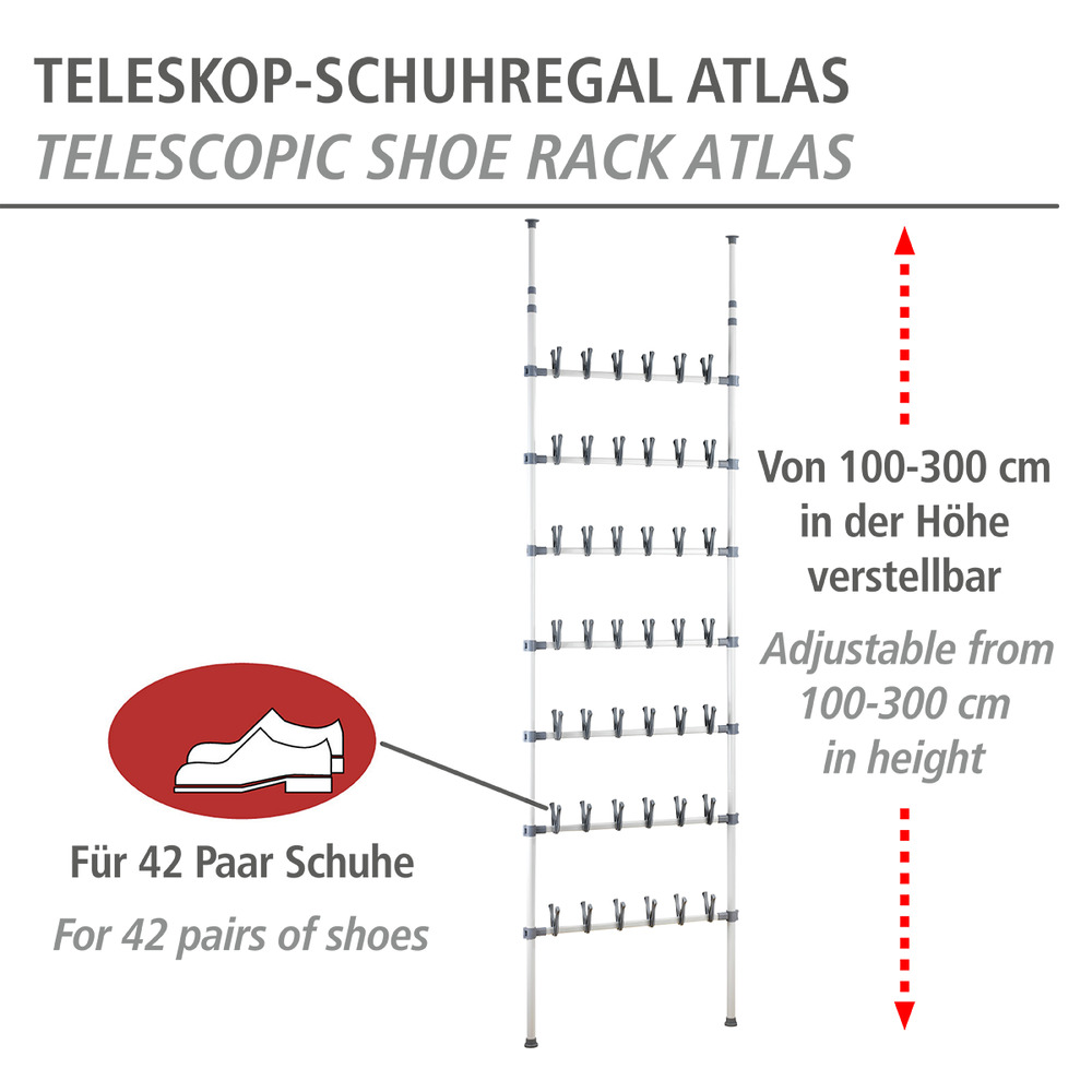 Teleskop Schuhregal Mod. Atlas  für 42 Paar Schuhe