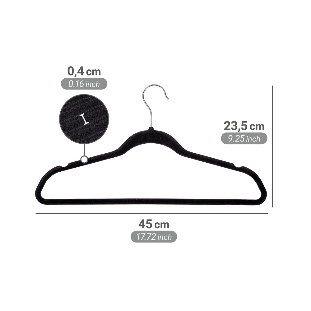 Beflockte Kleiderbügel, Schwarz, 15er Set  extra dünn, platzsparend
