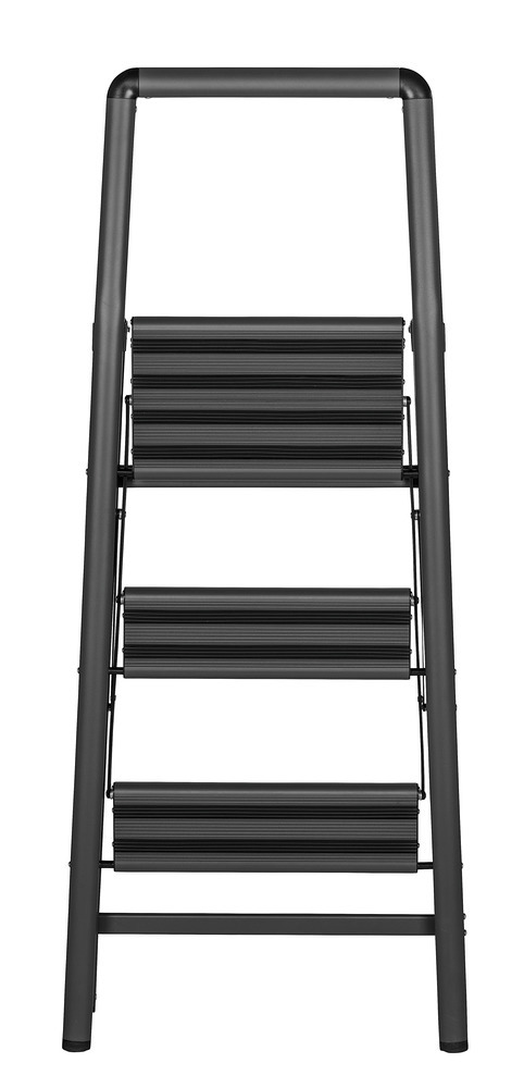 Alu-Klapptrittleiter Compact 3-stufig Dunkelgrau  leichte & rutschfeste Haushaltsleiter, Sicherheits-Stehleiter