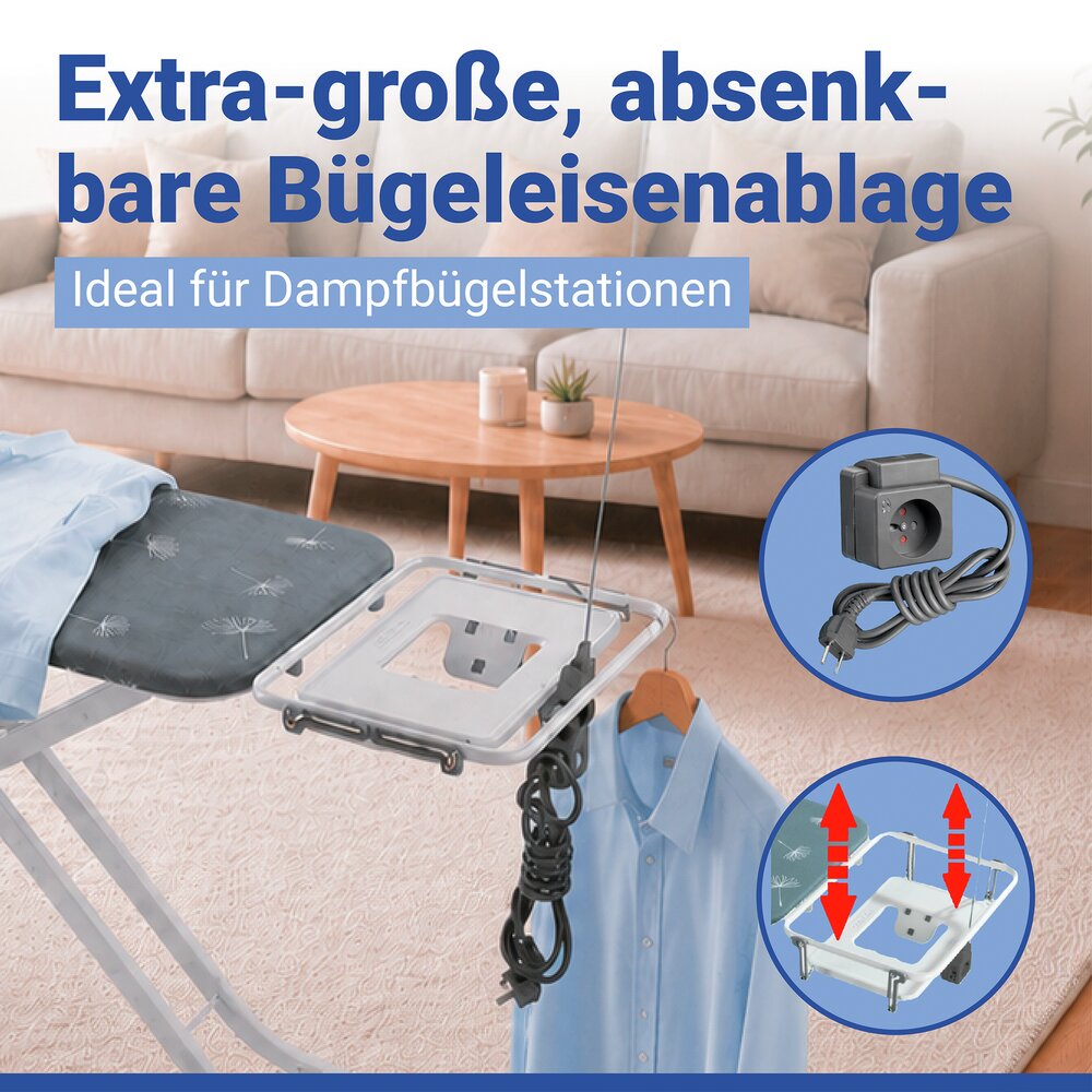 XXL Bügelbrett Mod. Professional  extrabreit, geeignet für Dampfbügelstationen