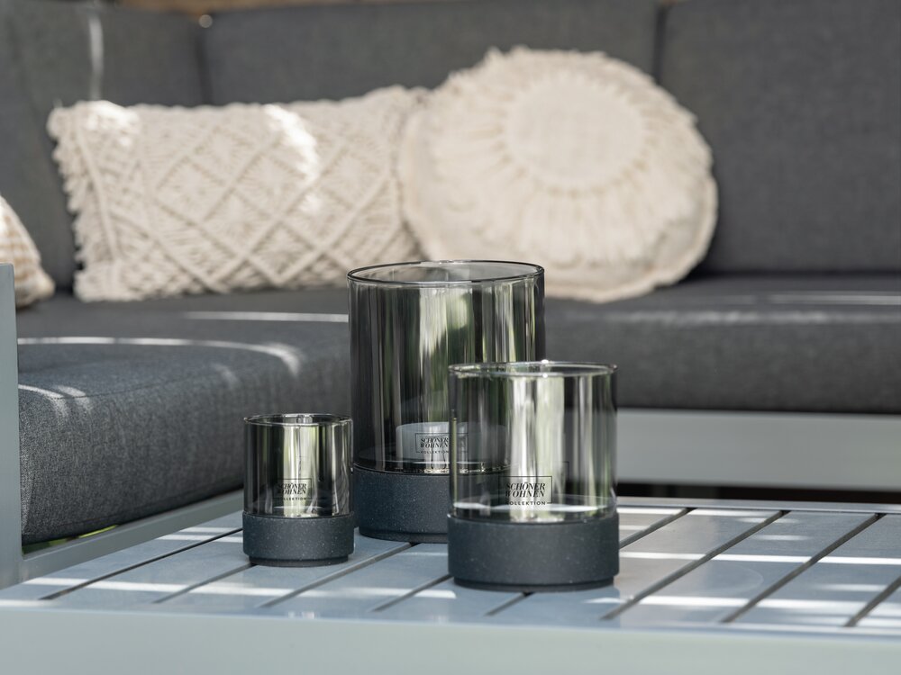 Windlicht Mod. Canvel M, Anthrazit  Teelichtglas für Indoor & Outdoor