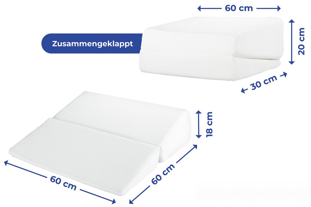 Visco Bett-Keilkissen, faltbar  druckentlastendes Stützkissen mit Viscoschaum