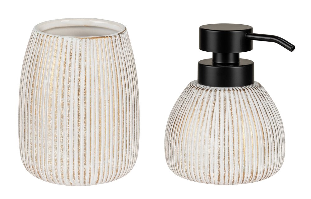 Bad-Accessoire Set Mod. Pascoli, gold, keramik/kunststoff, Ø11,5x13cm  strukturierte Oberfläche, freistehend