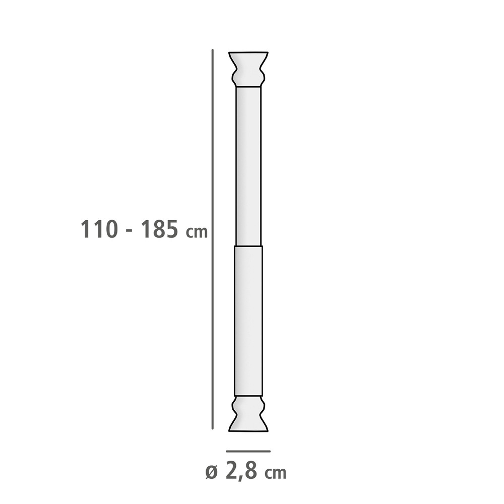 Teleskop Duschstange extra stark Weiß, 110 - 185 cm  extra stabil mit Ø 2,8 cm