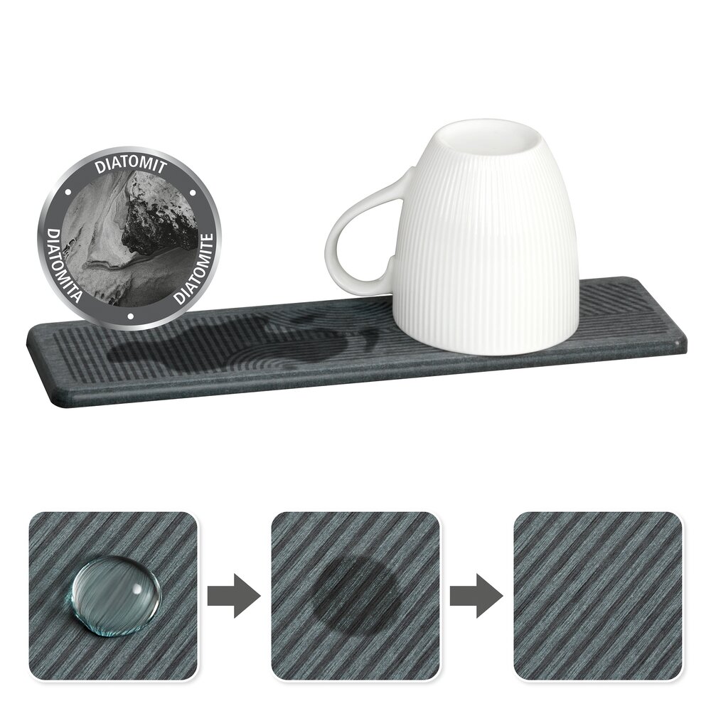 Abtropfmatte Mod. Damon, grau, Diatomit, 30x8 cm  schnelltrocknend, inklusive Silikonfüße