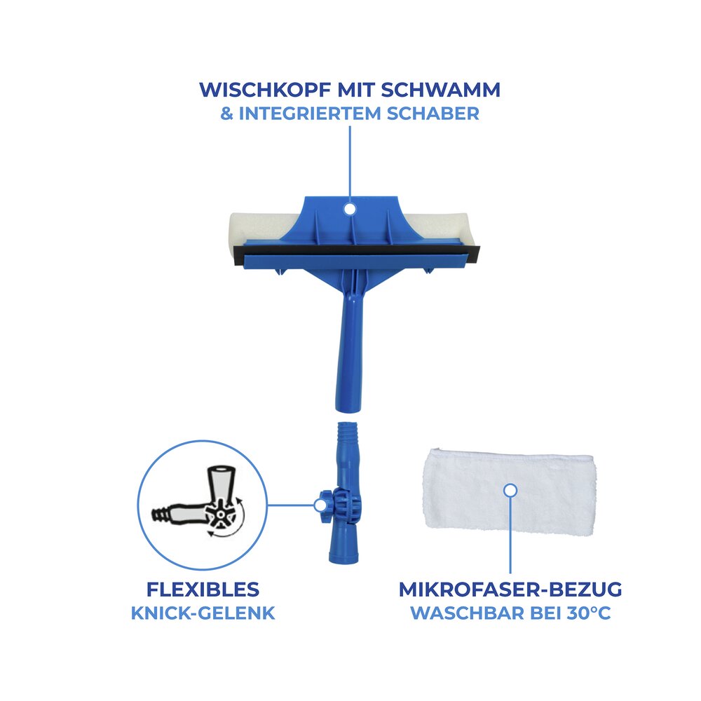 Raamwisser, blauw/grijs, metaal, telescoopsteel 25x83-332 cm, reikwijdte 5,3 m