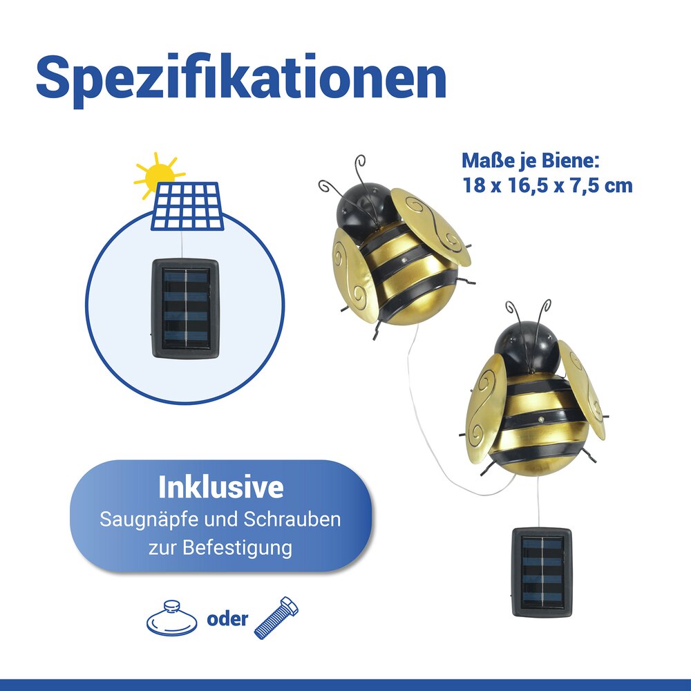 LED Solarleuchte Biene, 2er Set  dekorative Gartenbeleuchtung