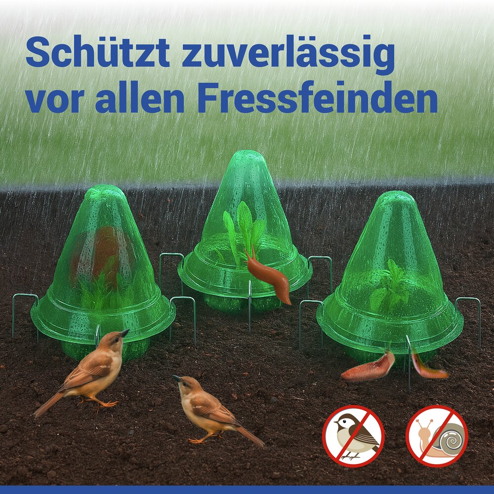Pflanzendom 3in1, 15-teilig  Anzuchtglocke, Schneckenabwehr und Bewässerungsring