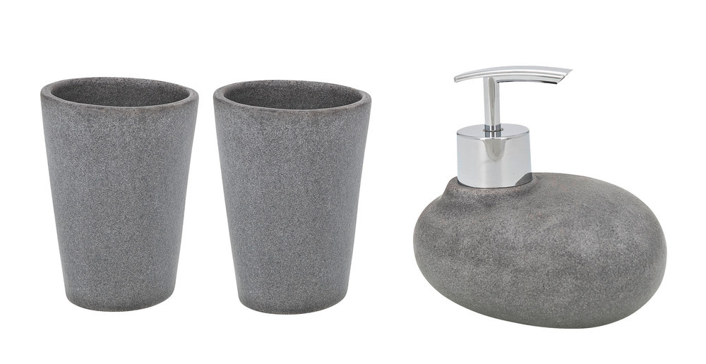 Bad-Accessoire-Set Pebble Stone Grey  3-teilig