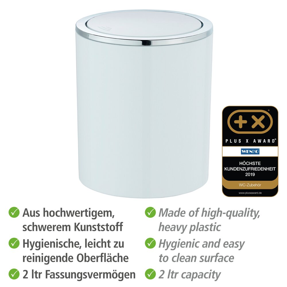 Schwingdeckeleimer Mod. Inca White  hochwertiger Kunststoff, 2 Liter