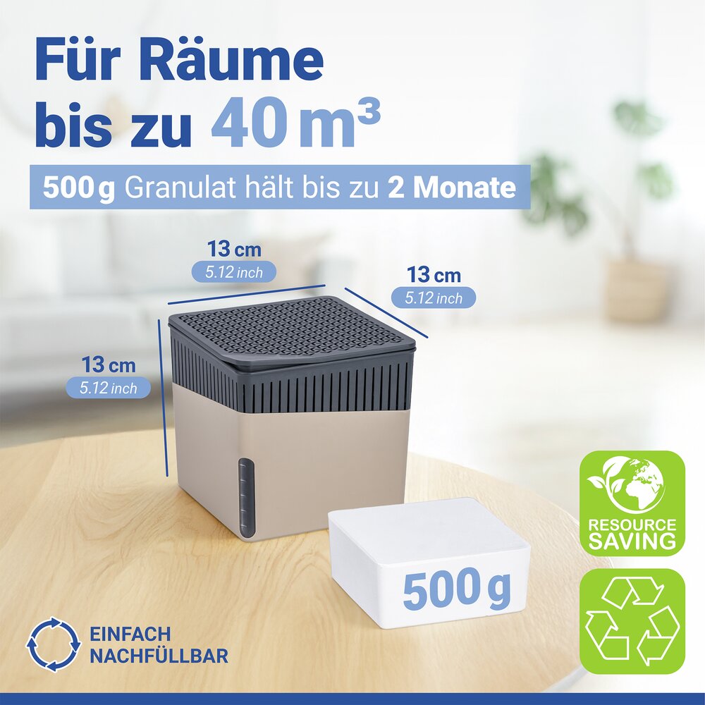Raumentfeuchter Mod. Cube Beige 500 g  beugt Schimmel und Gerüchen vor