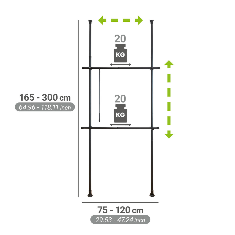 Teleskop-Garderobensystem Mod. Herkules Basic Schwarz  aus pulverbeschichtetem Stahl