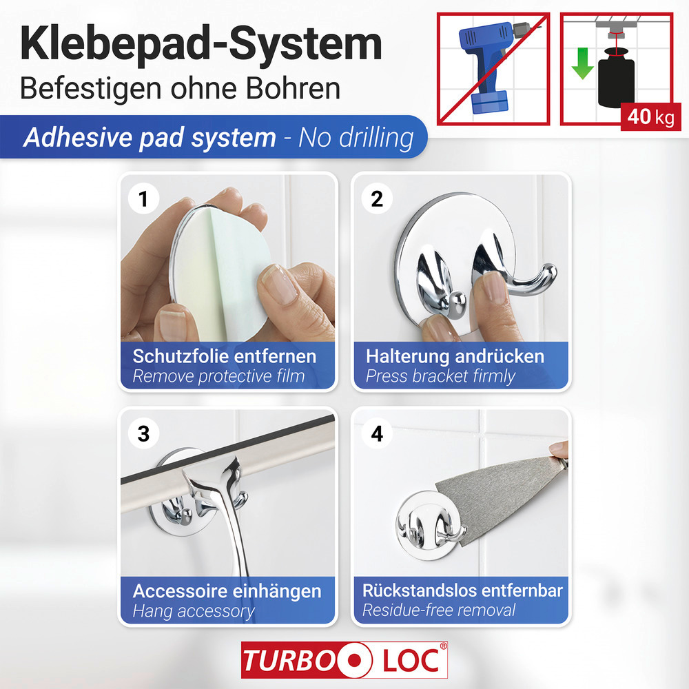 Badezimmerwischer Mod. Terni Plus  mit Turbo-Loc® Wandbefestigung