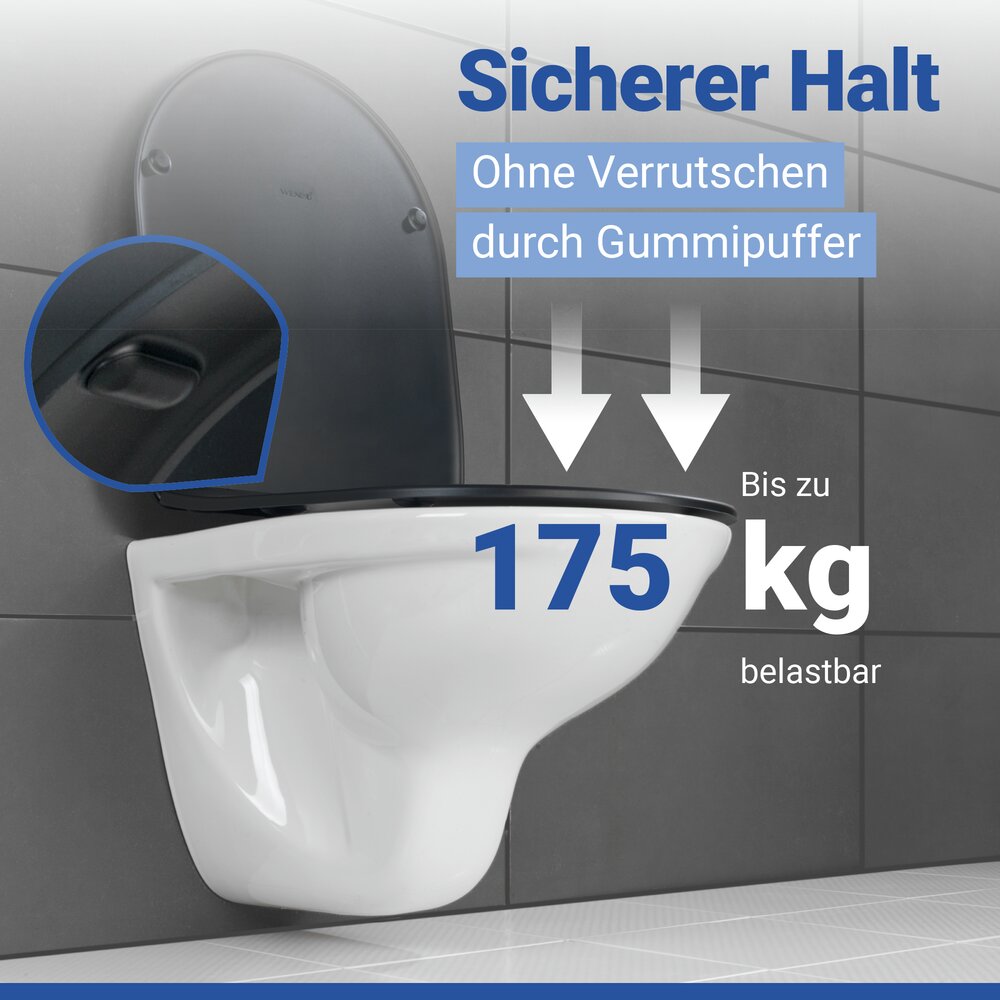 WC Sitz Mod. Galati Schwarz matt  Toilettendeckel in D-Form mit Absenkautomatik