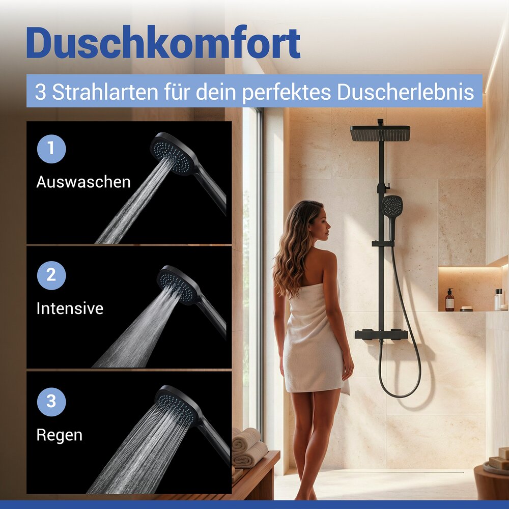Premium douchesysteem met kraan Mod. Cuadro Zwart