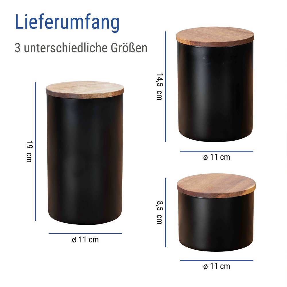 Vorratsdosen Mod. Mio Schwarz, 3-teiliges Set  Vorratsdosen Set aus Borosilikatglas